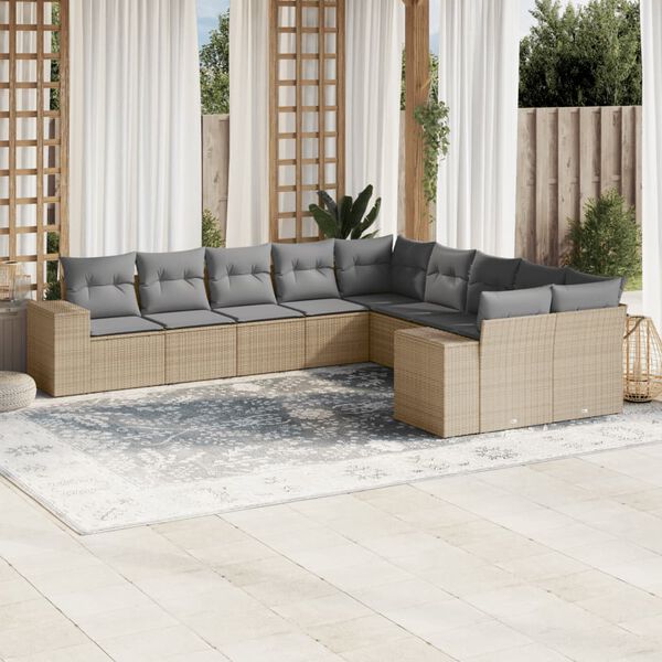 vidaXL Garden Sofa Set Beige Poly Rattan, Polyester, Steel Large Modular
