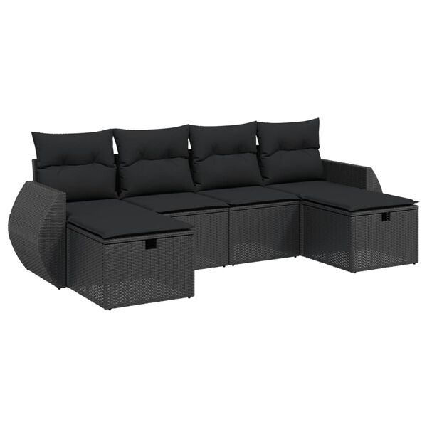 vidaXL Garden Sofa Set Black Poly Rattan, Powder-Coated Steel 6-piece set
