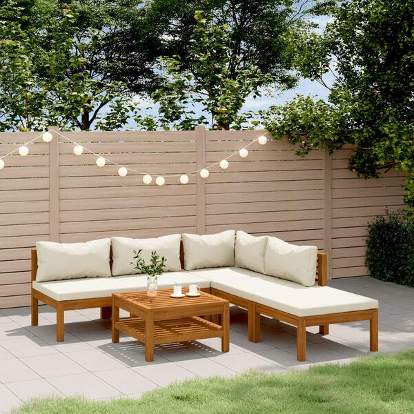 vidaXL Garden Lounge Set Cream Solid acacia wood 6 Piece Set Modular