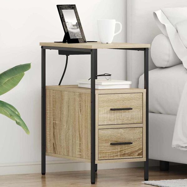 vidaXL Bedside Cabinet with Drawer Sonoma Oak 11.81 x 18.90 x 24.02 in