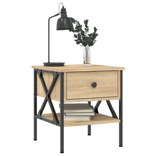vidaXL Bedside Table Set of 2 Sonoma oak Engineered wood, iron Medium