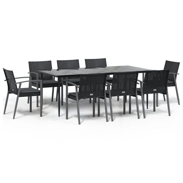vidaXL 9 Piece Patio Dining Set with Cushions Poly Rattan and Steel