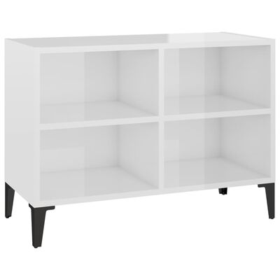 vidaXL TV Stand with Metal Legs High Gloss White 27.4"x11.8"x19.7"