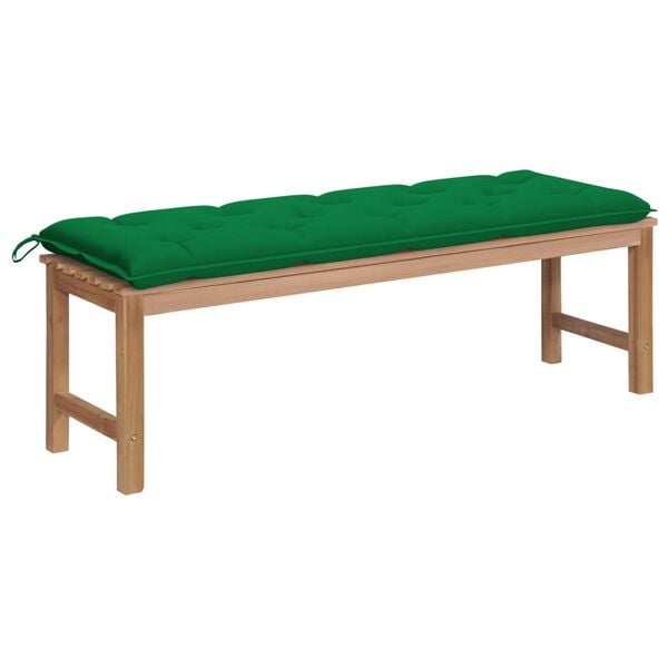 vidaXL Patio Bench with Green Cushion 59.1" Solid Teak Wood