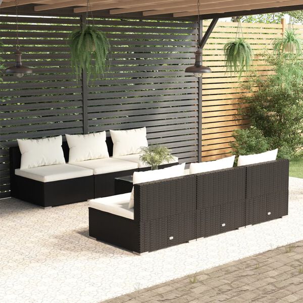 vidaXL Garden Lounge Set Black PE rattan, powder-coated steel, fabric, glass