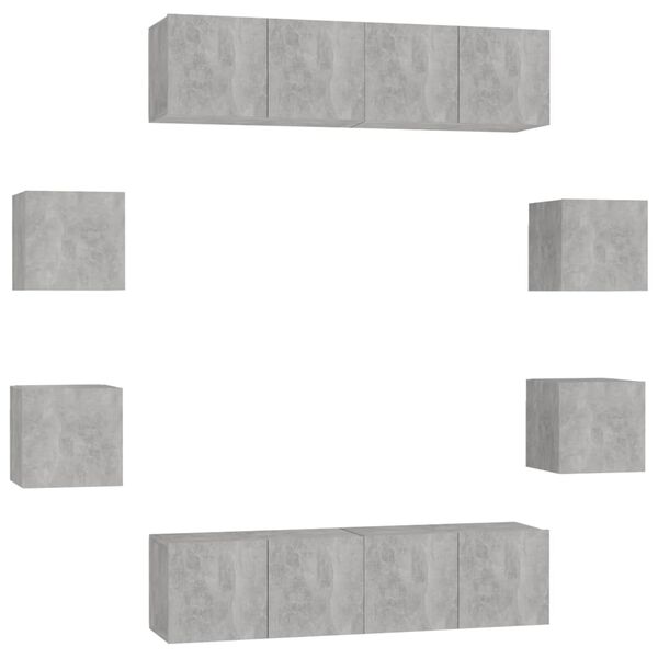 vidaXL 8 Piece TV Cabinet Set Concrete Grey Engineered Wood (2x804521+804495)