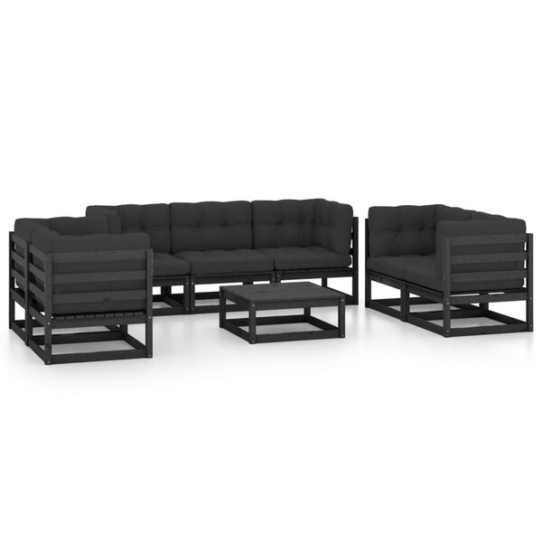 vidaXL Garden Lounge Set Black Solid pine wood, 100% polyester fabric