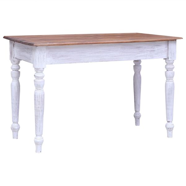 vidaXL Desk White and Natural Solid mahogany wood Standard desk size