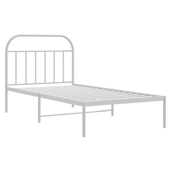 vidaXL Bed Frame White Powder-Coated Steel Twin Bed Frame Rectangular