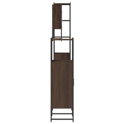 Tall cabinet assembled in a vertical orientation with wooden doors and metal frame.