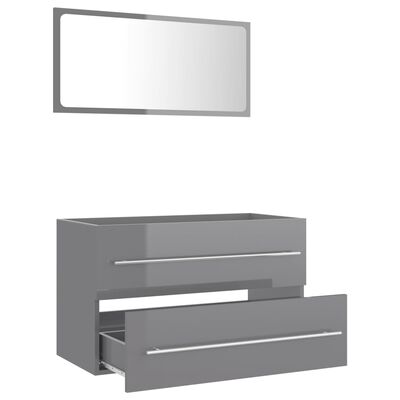 vidaXL 2 Piece Bathroom Furniture Set High Gloss Gray Chipboard