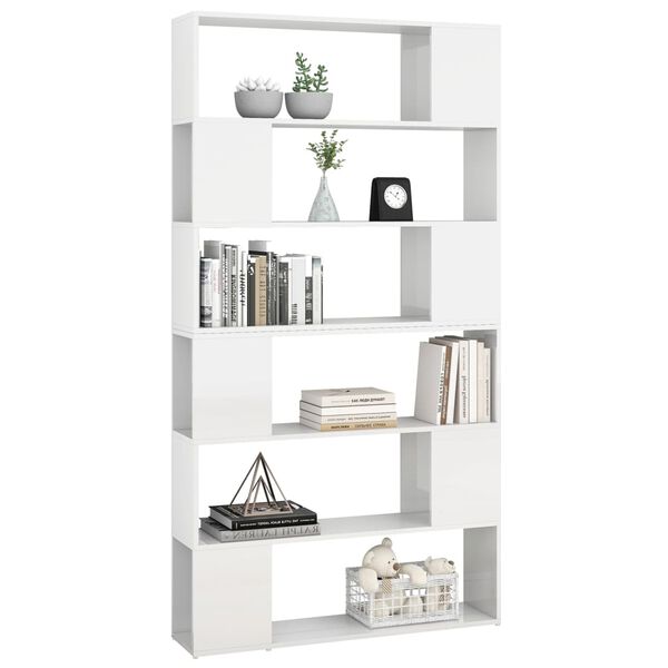 vidaXL Book Cabinet Room Divider High gloss white Engineered wood