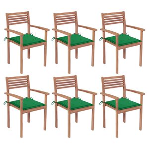 vidaXL Patio Chair Set of 6 Natural Teak Teak wood Standard Stackable