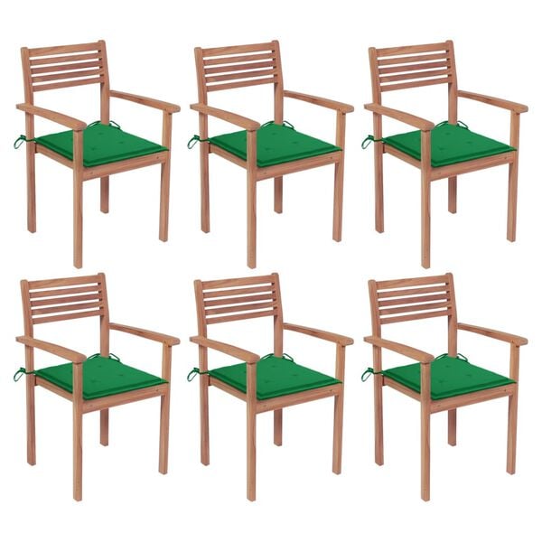 vidaXL Patio Chair Set of 6 Natural Teak Teak wood Standard Stackable