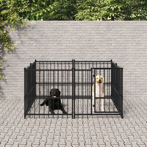 vidaXL Dog Kennel Black Powder-coated steel Large Dog Kennel