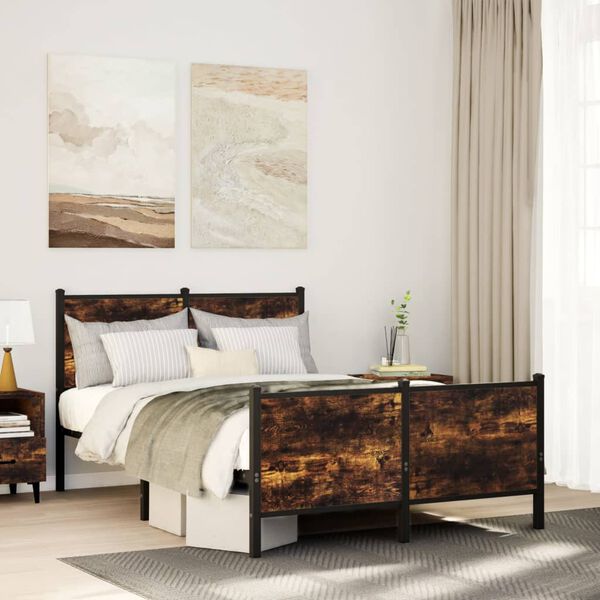vidaXL Bed Frame Smoked Oak Steel, Engineered Wood 47.2 x 78.7 in