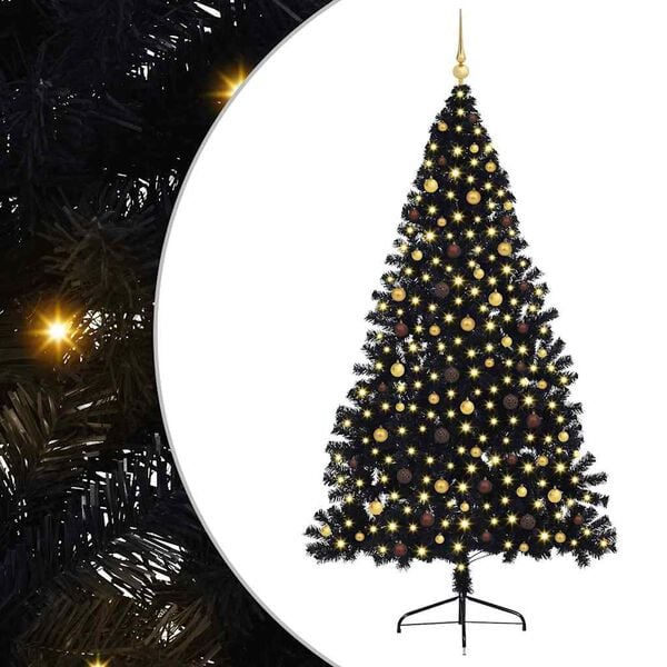 vidaXL Artificial Pre-lit Christmas Tree with 300 LEDs Black 94.5" PVC