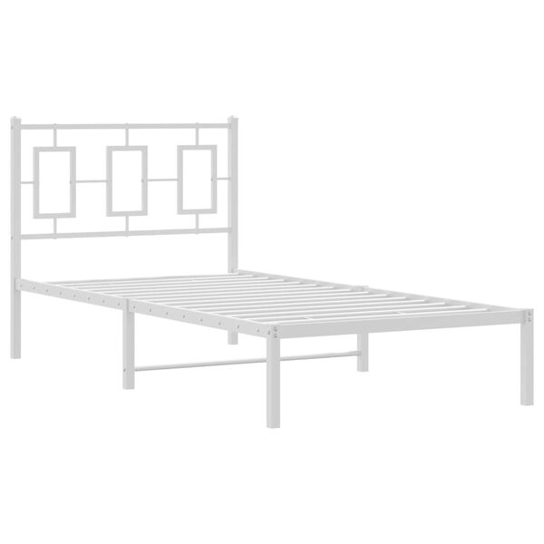 vidaXL Bed Frame White Steel Single Bed Frame Rectangular Modern