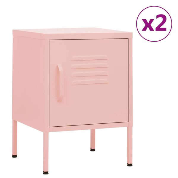 vidaXL Nightstand Set of 2 Pink Steel Small Nightstand Square