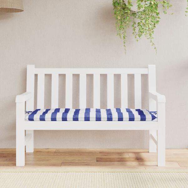 vidaXL Garden Bench Cushion Blue and White Polyester 47.2 x 19.7 x 2.8 in