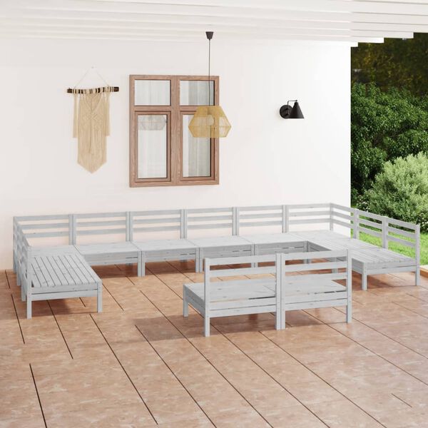 vidaXL Garden Lounge Set White Solid pine wood Large Modular