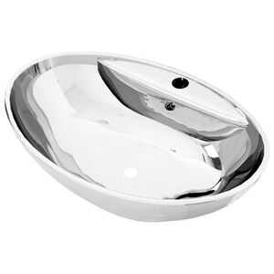 vidaXL Wash Basin with Overflow 23.0x15.4x8.3" Ceramic Silver