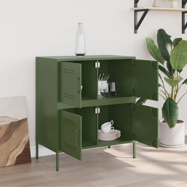 vidaXL Sideboard Olive Green Steel Medium Sideboard Rectangular