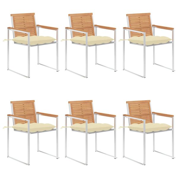 vidaXL Patio Chairs 6 pcs with Cushions Solid Teak Wood