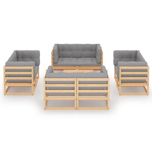 vidaXL Garden Lounge Set Gray Solid Pinewood Medium Modular