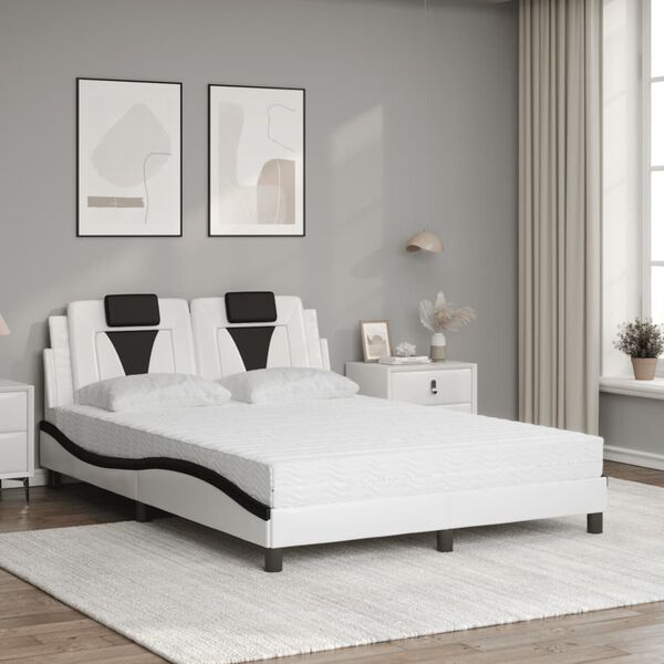 vidaXL Bed White and Black Faux leather, metal, solid pine wood and plywood