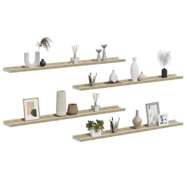 vidaXL Wall Shelf Set of 4 White and Sonoma Oak MDF Medium