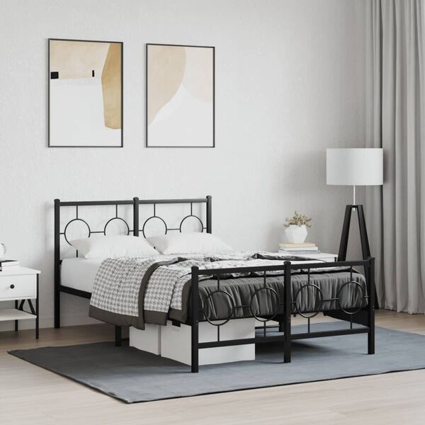 vidaXL Bed Frame Black Steel Double Bed Frame Rectangular Industrial