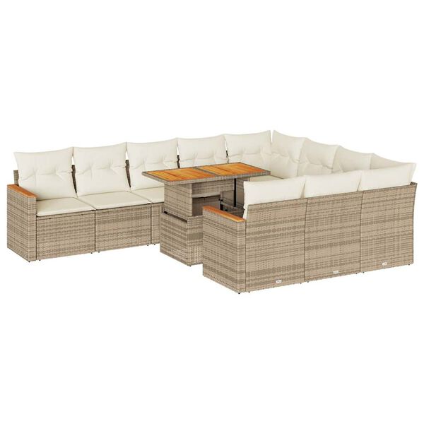 vidaXL Garden Sofa Set Beige PE rattan Large Weather-resistant materials