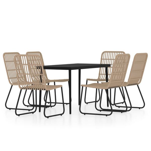 vidaXL Dining Set Black PE rattan, powder-coated steel 7 Piece Set