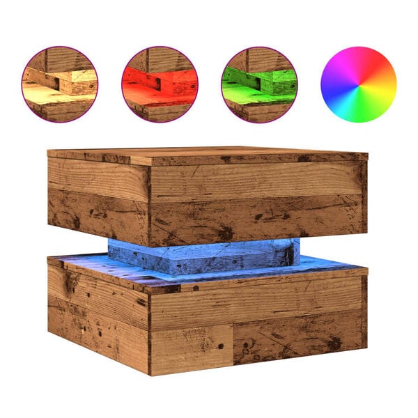 vidaXL Coffee Table Old wood Engineered wood 19.7x19.7x15.7 in Lights