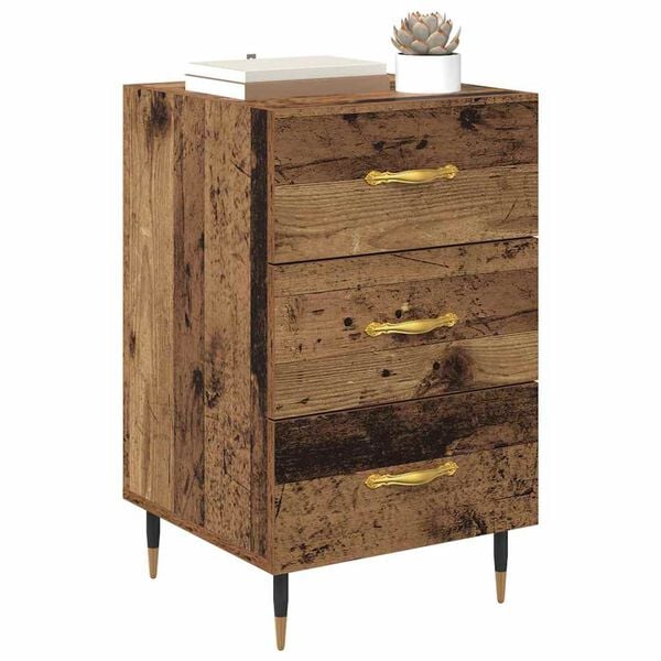 vidaXL Bedside Cabinet with Drawer Old Wood 15.75 x 15.75 x 25.98 in
