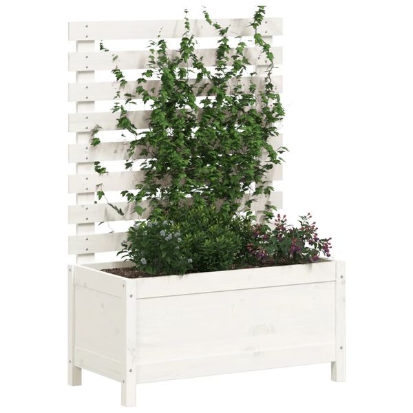 vidaXL Patio Planter with Rack White 31.1x15.6x44.9" Solid Wood Pine
