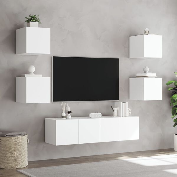 vidaXL TV Wall Unit White Engineered wood Large Rectangular Modern