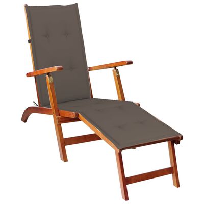 vidaXL Patio Deck Chair with Footrest and Cushion Solid Acacia Wood