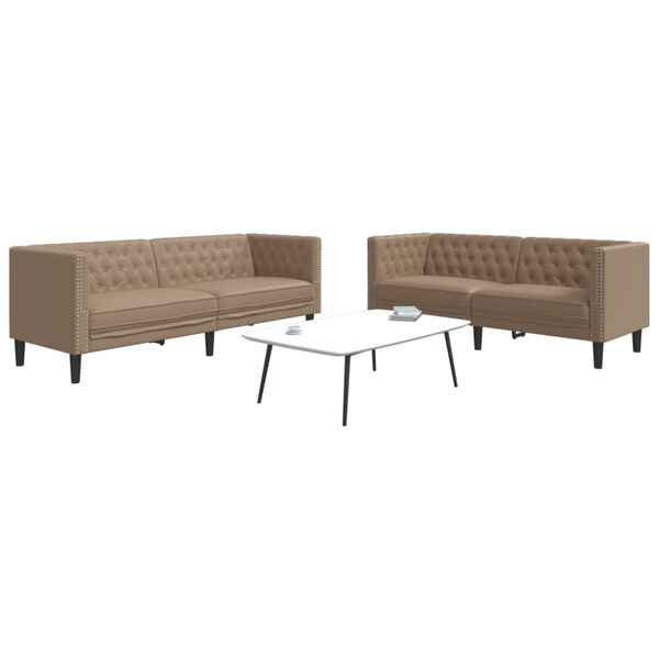 vidaXL 2 Piece Chesterfield Sofa Set Cappuccino Faux Leather