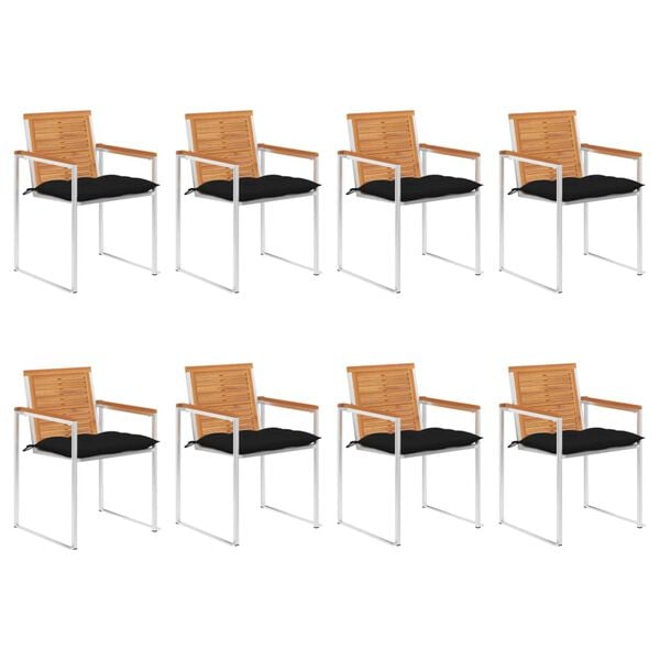 vidaXL Patio Chairs 8 pcs with Cushions Solid Acacia Wood