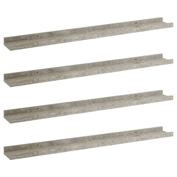 vidaXL Wall Shelf Set of 4 Concrete Gray MDF 31.5 x 3.5 x 1.2 in