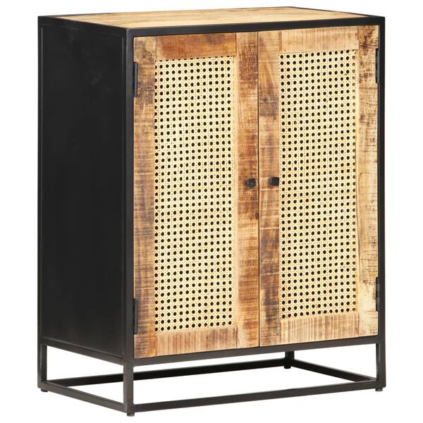 vidaXL Sideboard 23.6"x13.8"x29.5" Rough Mango Wood and Natural Cane