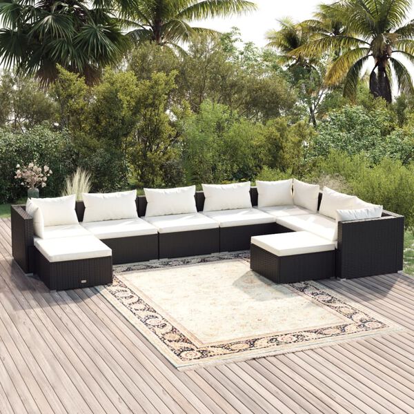 vidaXL Garden Lounge Set Black and Cream