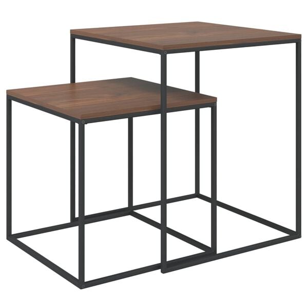 vidaXL Coffee Table Set Set of 2 Black and brown Engineered wood and iron