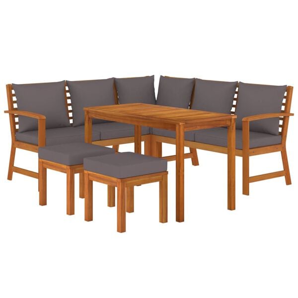 vidaXL Patio Dining Set Natural Wood Solid Acacia wood 6 Piece Modular