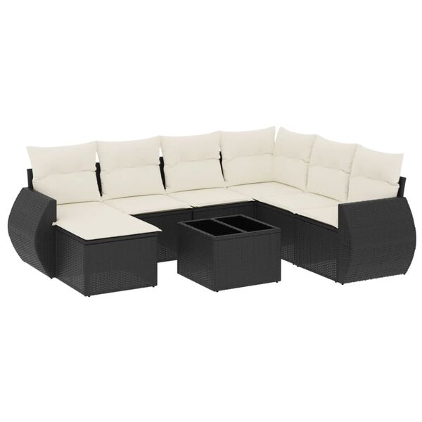 vidaXL 8 Piece Patio Sofa Set with Cushions Black Poly Rattan