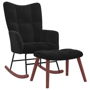 vidaXL Rocking Chair With Stool Black Velvet, solid rubber wood, steel