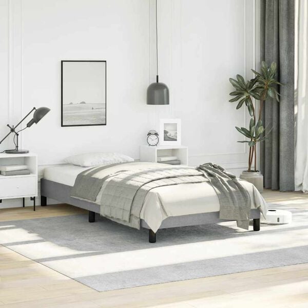 vidaXL Bed Frame Light Grey Polyester, Plywood, Engineered wood Twin XL