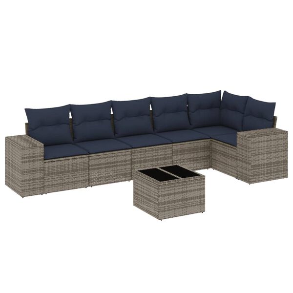 vidaXL 7 Piece Patio Sofa Set with Cushions Gray Poly Rattan
